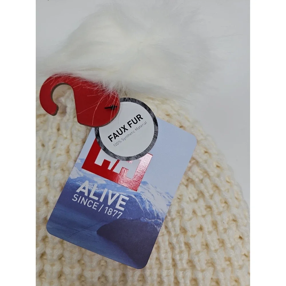 Helly Hansen Womens Ivory Snowfall Faux Fur Lined Pom Pom Beanie NWT